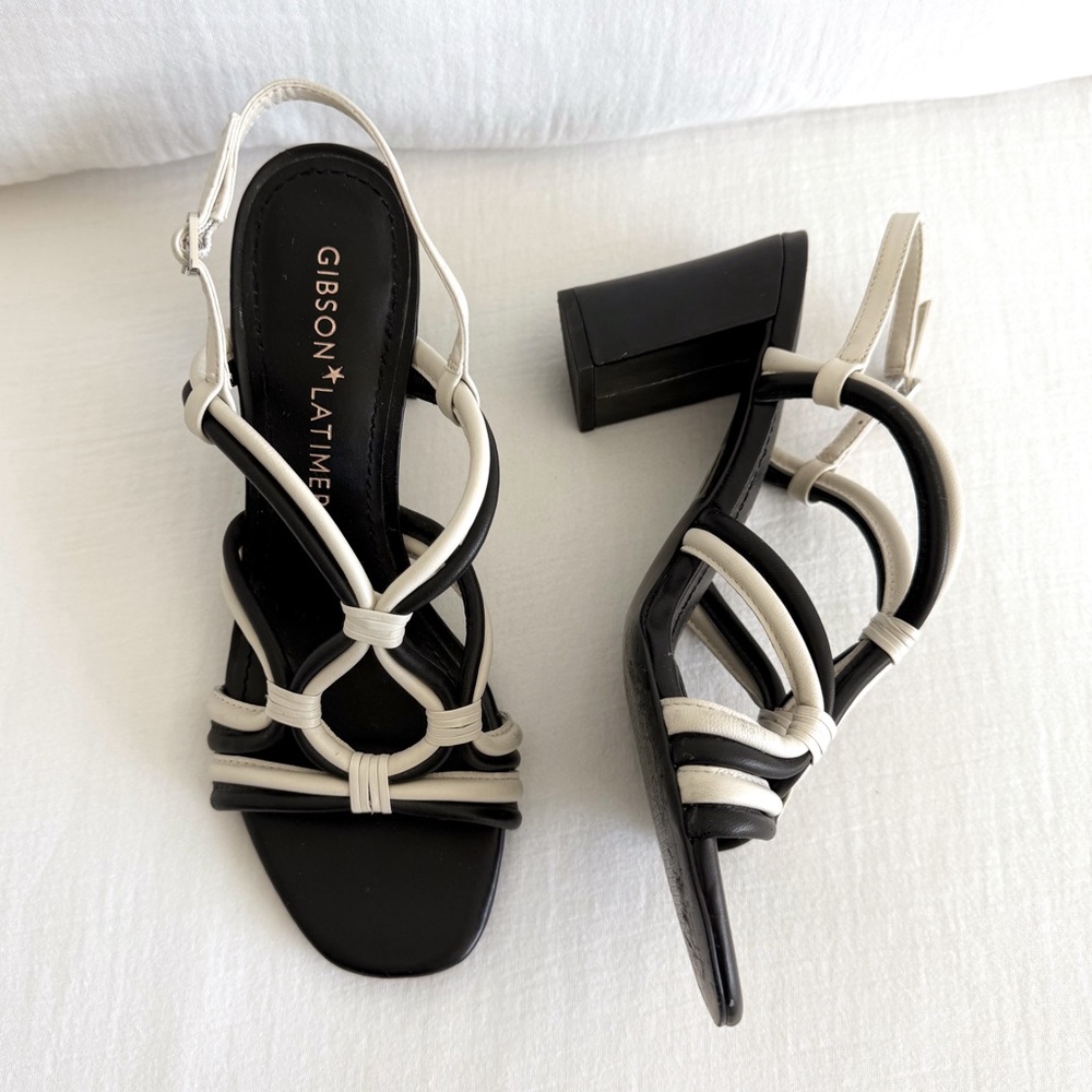 Gibson Latimer Nicolette Black & White Strappy Block Heel Sandals